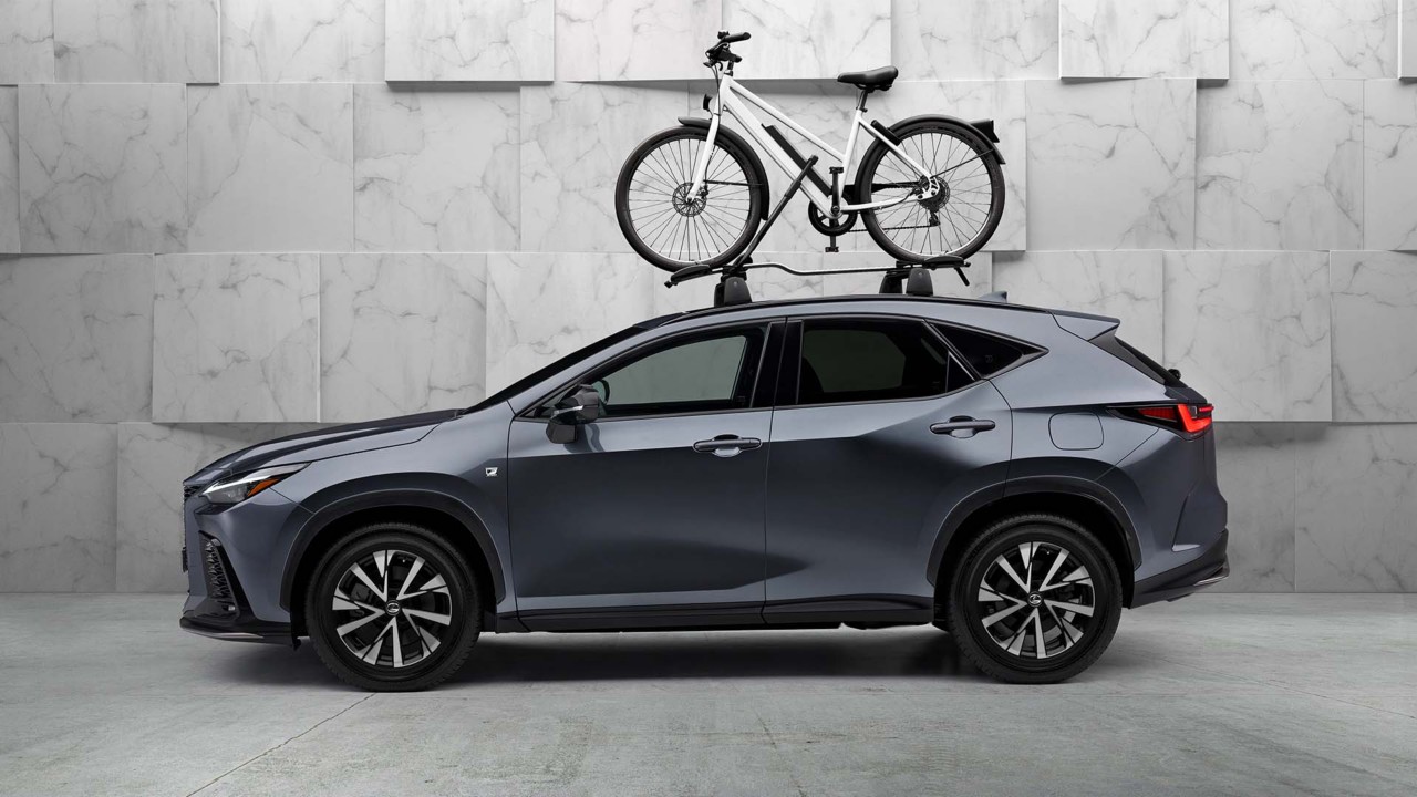 Lexus NX with a bike rack on its roof 