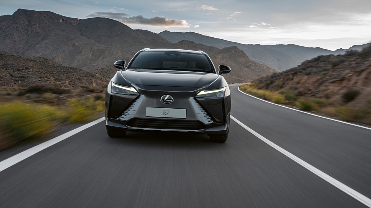 Front view of Lexus RZ 450e driving