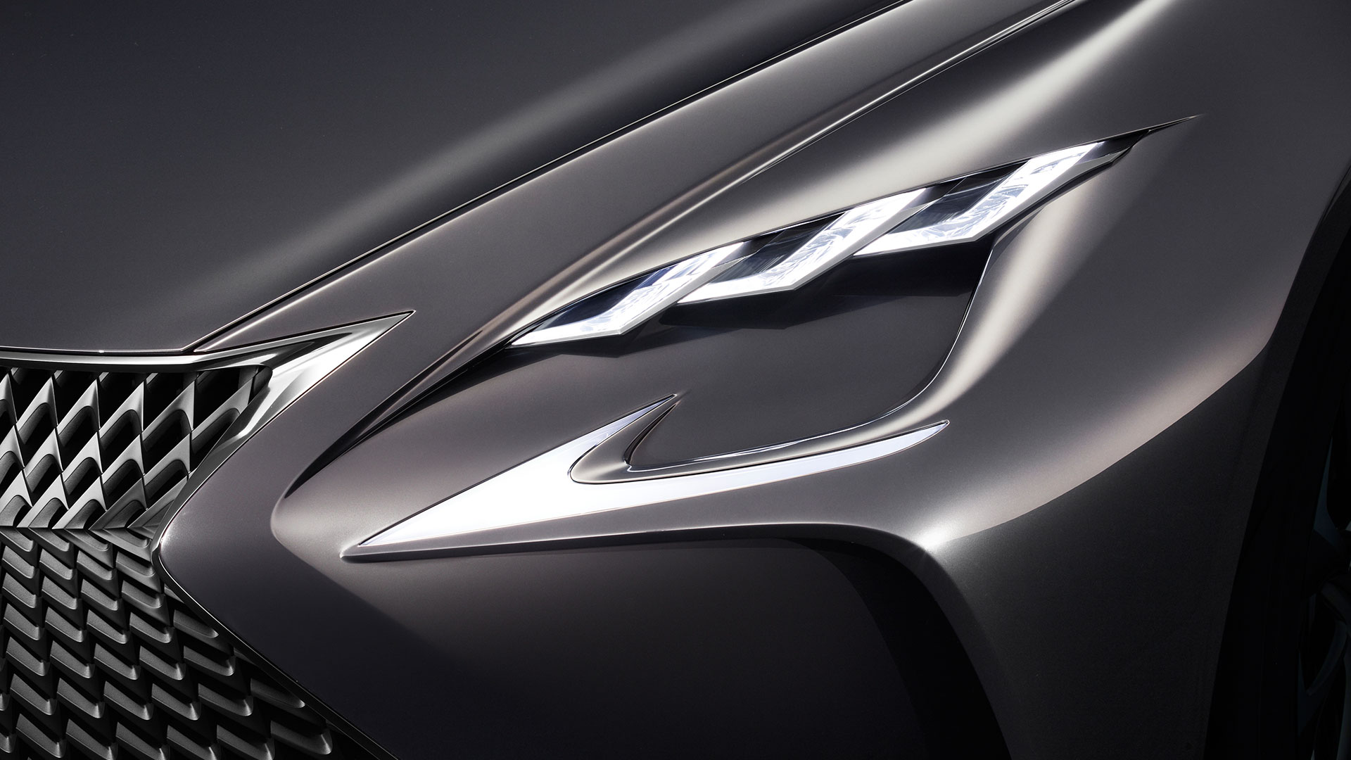Headlight close up of the Lexus LF-FC Hydrogen Fuel-cell Sedan concept car 
