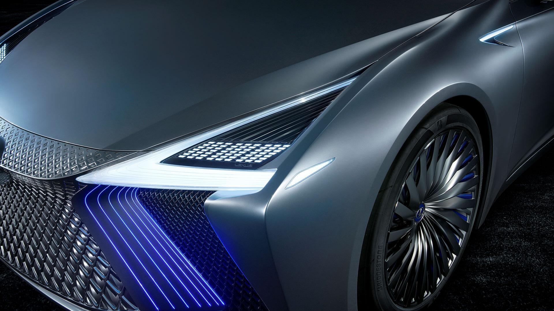 Lexus Premieres LS+ concept car headlight close up 